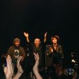 Nobuo Uematsu, Yoshitaka Hirota and Tsutomu Narita saluting the public